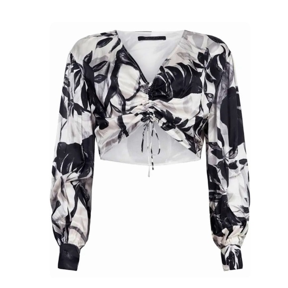 All Saints Carla Jackie Floral Silk Crop Top (Size: 8) - Picture 10 of 10